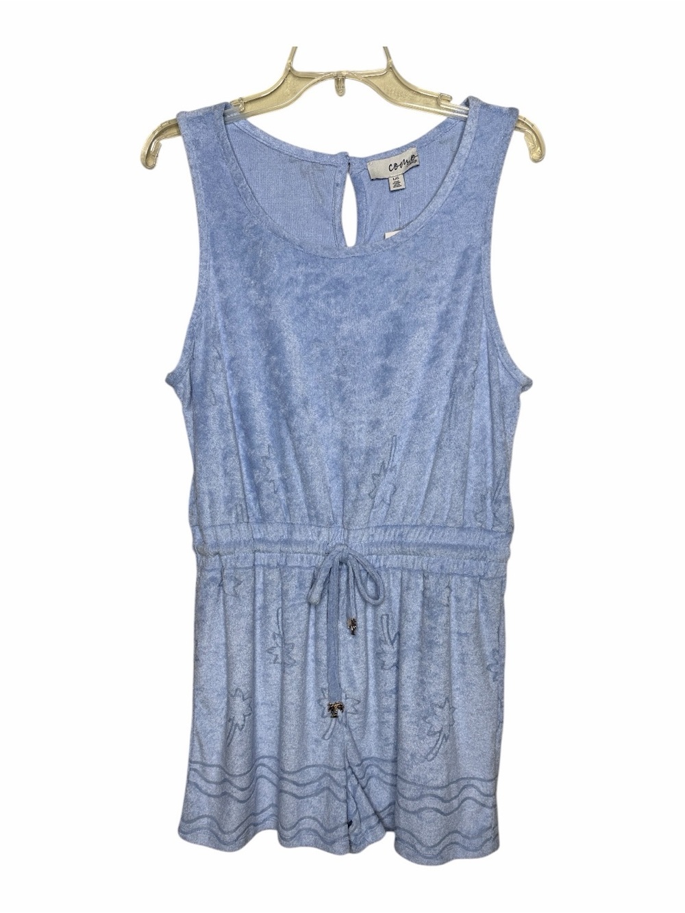 Como Sleep Light Blue Sleeveless Terry Cloth Sleep Romper